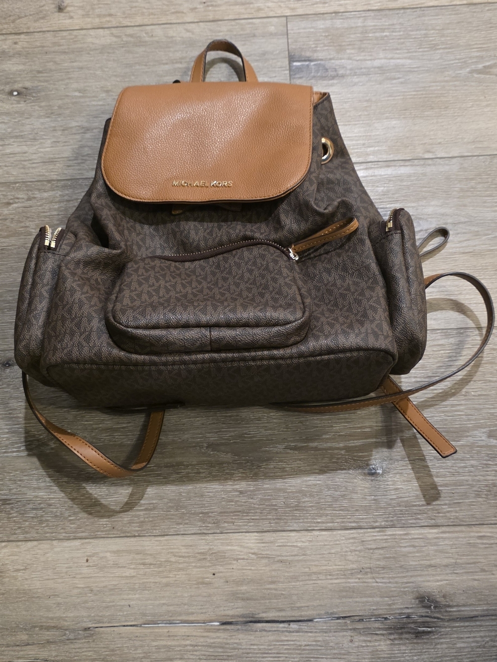 Michael Kors Brown and Tan Signature Logo Backpack